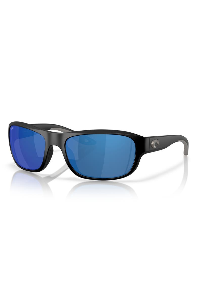 Costa Del Mar Clipperton 58mm Polarized Rectangular Sunglasses, Alternate, color, Matte Black/ Blue Mirror 580P