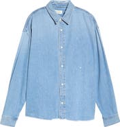 FRAME Relaxed Fit Distressed Denim Snap-Up Shirt
