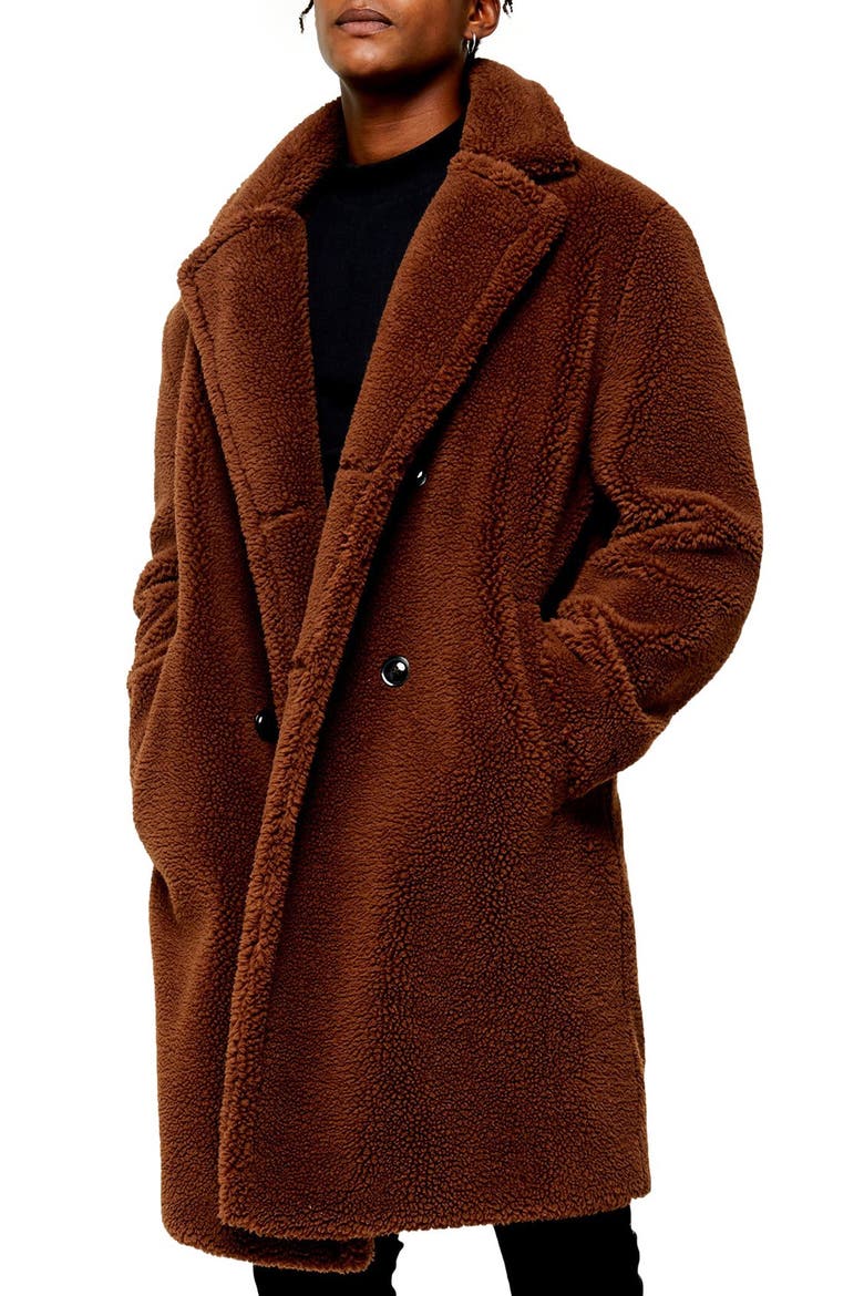Faux Fur Long Teddy Coat, Main, color, ORANGE
