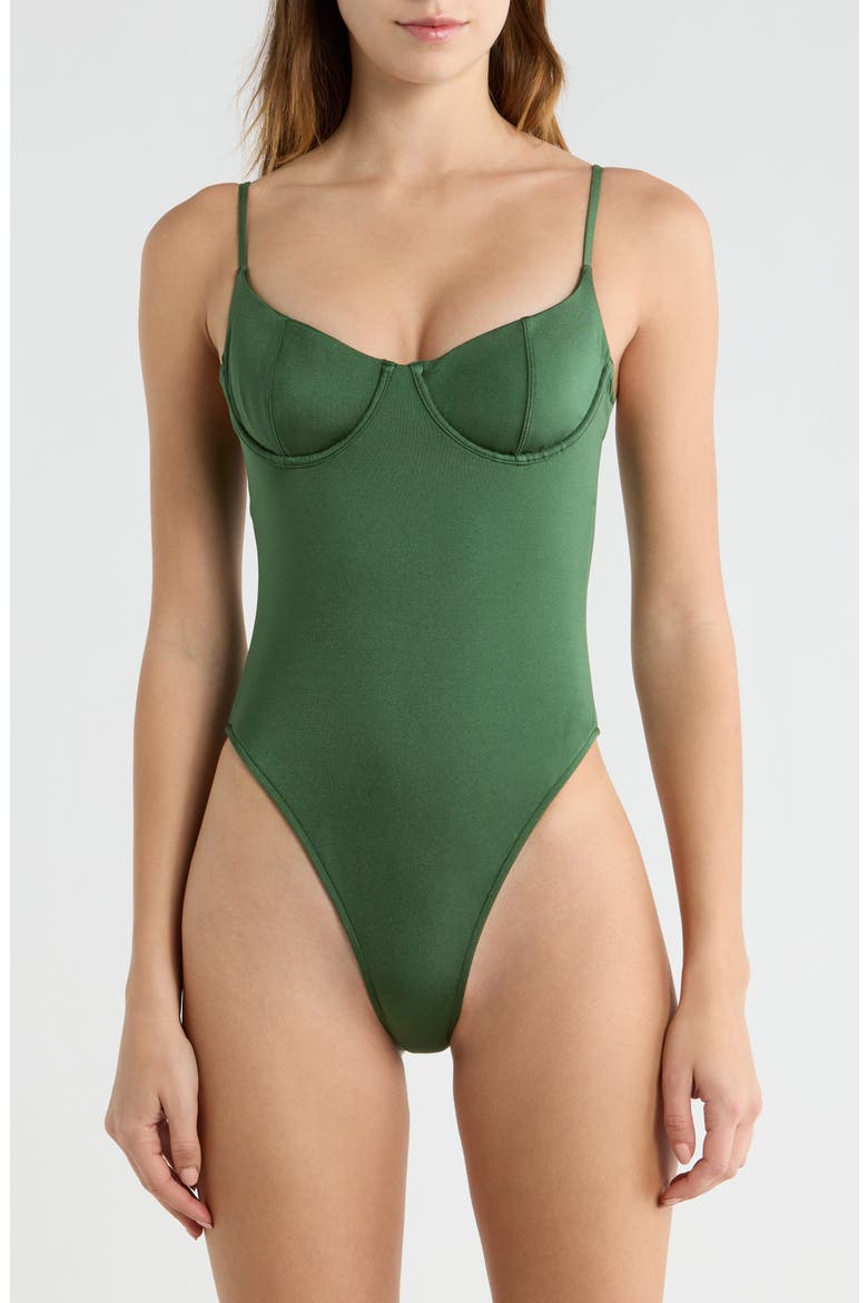 Malia Shine Underwire One-Piece Swimsuit, Main, color, GREEN