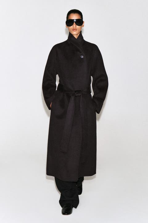 Shawl-Collar Double-Faced Wool Long Coat