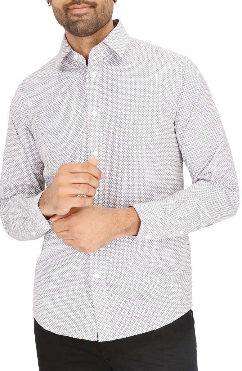 Scotch & Soda Modern Fit Dot Stretch Cotton Dress Shirt, Alternate, color, White/ Blue