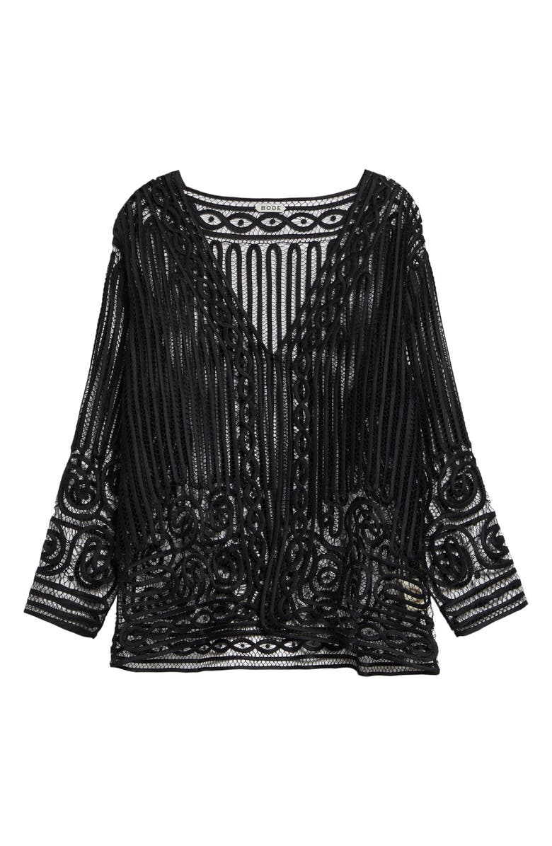 Bode Threadword Silk & Cotton Overshirt, Main, color, Black