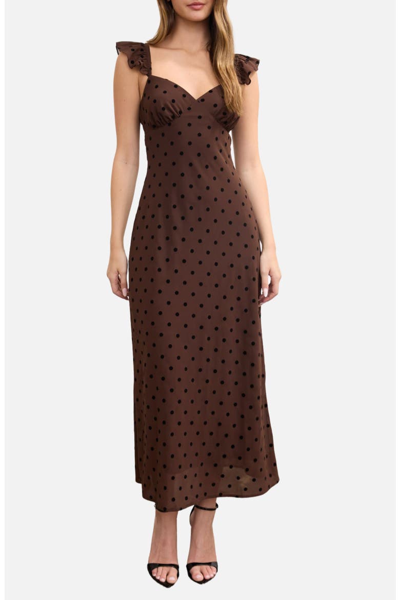 Ruffle Strap Maxi Dress, Main, color, BROWN