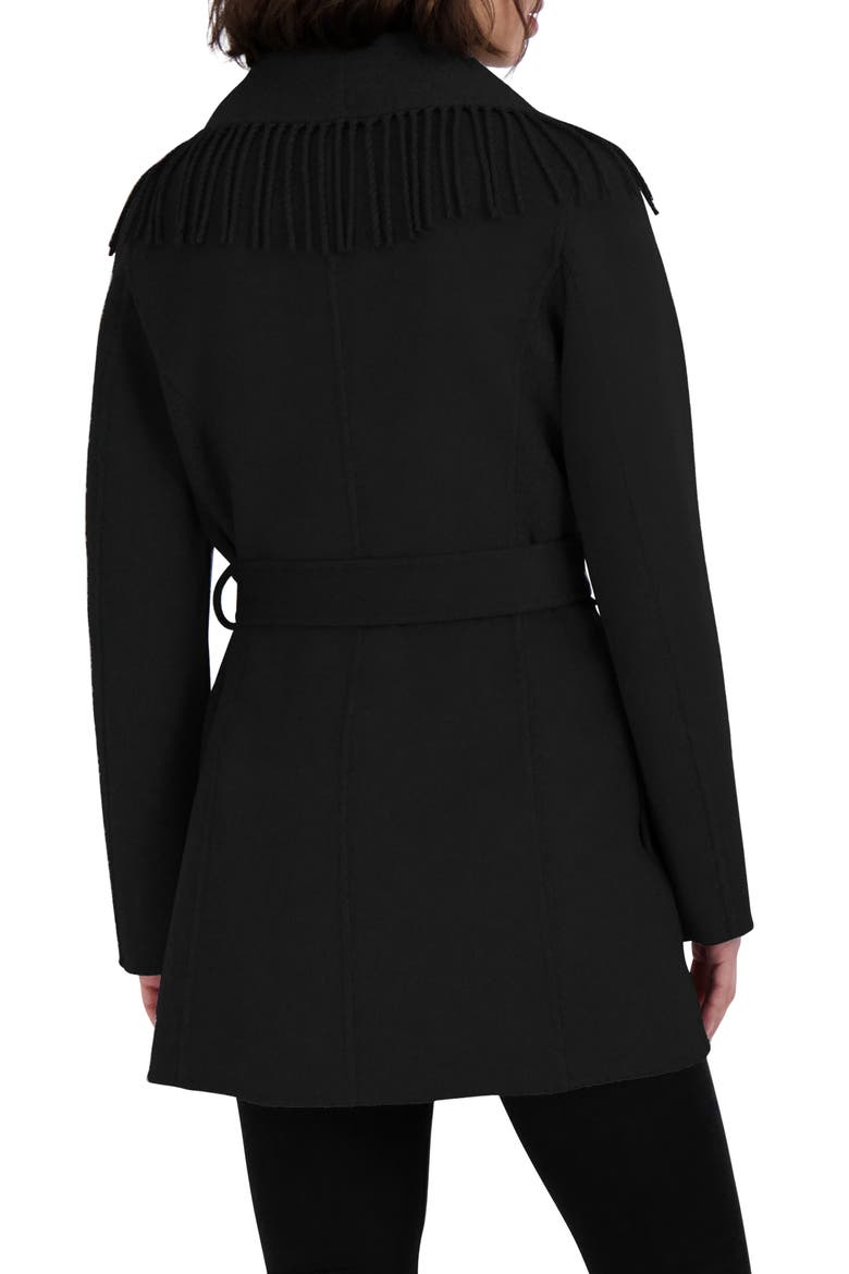 Frankie Fringe Collar Wool Blend Coat, Alternate, color, BLACK