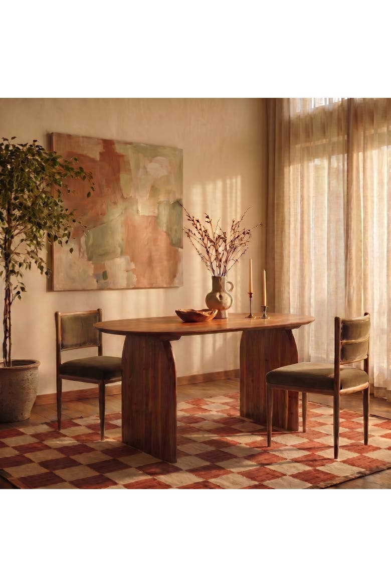 Pill-Shaped Dining Table with Half-Moon Base, Alternate, color, Natural
