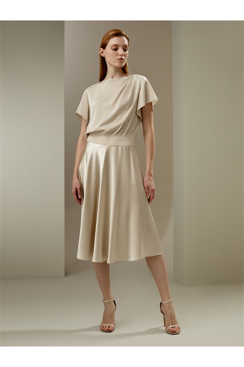 Women's Short Rippled Batwing Sleeves Silk Shirt, Alternate, color, Cream
