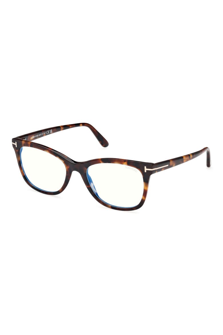 52mm Square Blue Light Blocking Glasses, Alternate, color, HAVANA ECO / T LOGO