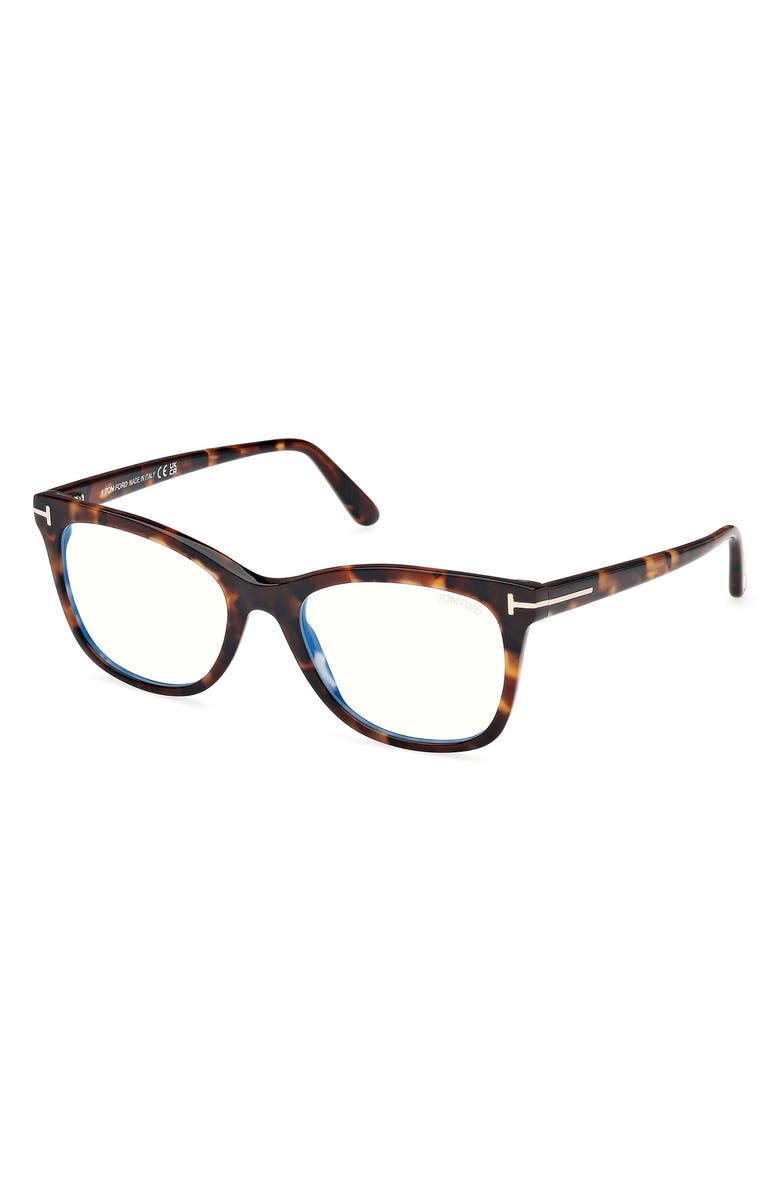 TOM FORD 52mm Square Blue Light Blocking Glasses, Alternate, color, Havana Eco / T Logo