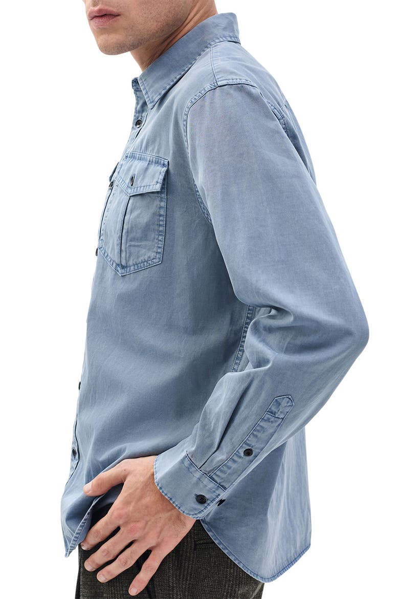 Finch Cotton & Lyocell Military Button-Up Shirt, Alternate, color, WASHED LIGHT BLUE