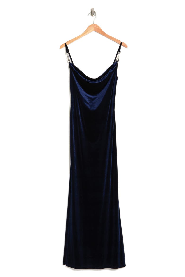 Cowl Neck Velvet Gown, Alternate, color, NAVY
