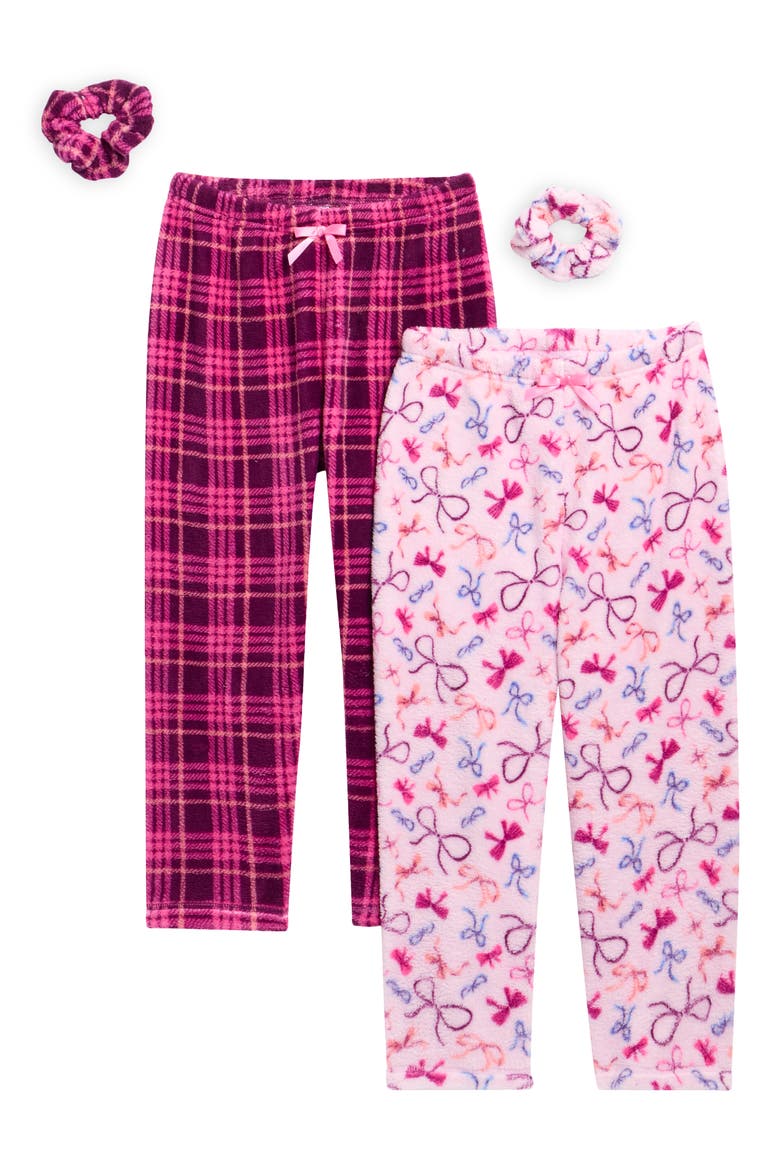 Kids' 2-Pack Fleece Pajama Pants & Scrunchies Set, Main, color, BOWS / PLAID