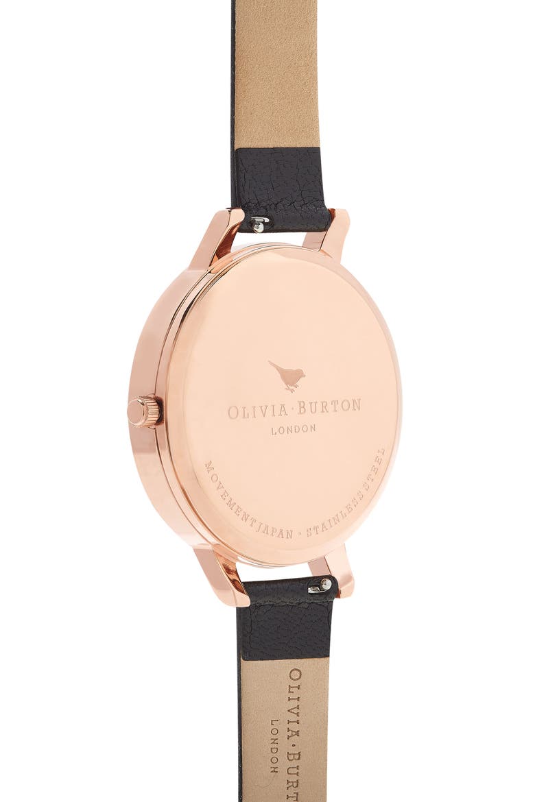 Enchanted Garden Leather Strap Watch, 38mm, Alternate, color, BLACK/ FLORAL/ ROSE GOLD