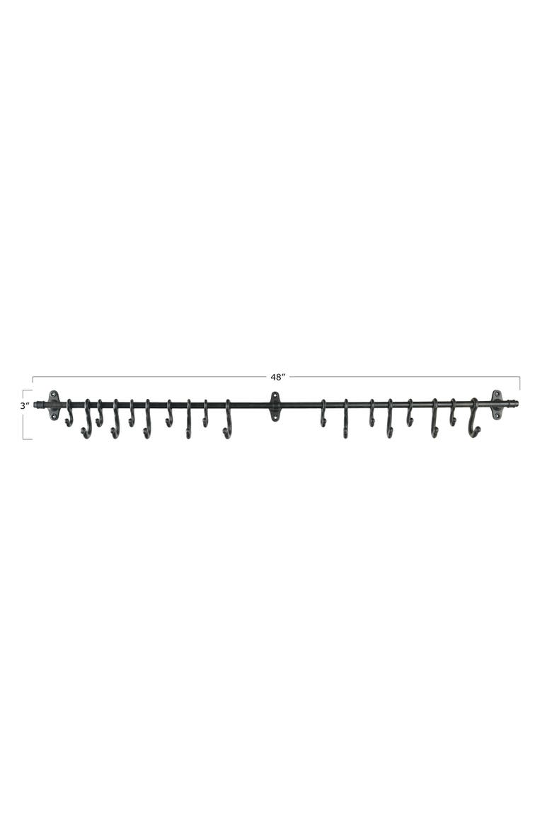 Decorative Forged Metal Wall Rod with 18 Hooks, Alternate, color, Black