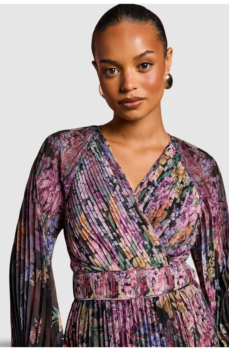 Coast Petite Printed Pleated Wrap Dress, Alternate, color, Black