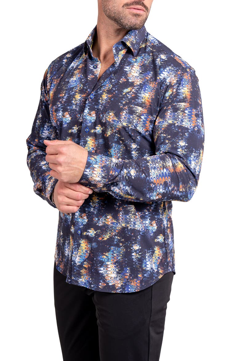 Fibonacci Ascension Contemporary Fit Button-Up Shirt, Alternate, color, BLACK
