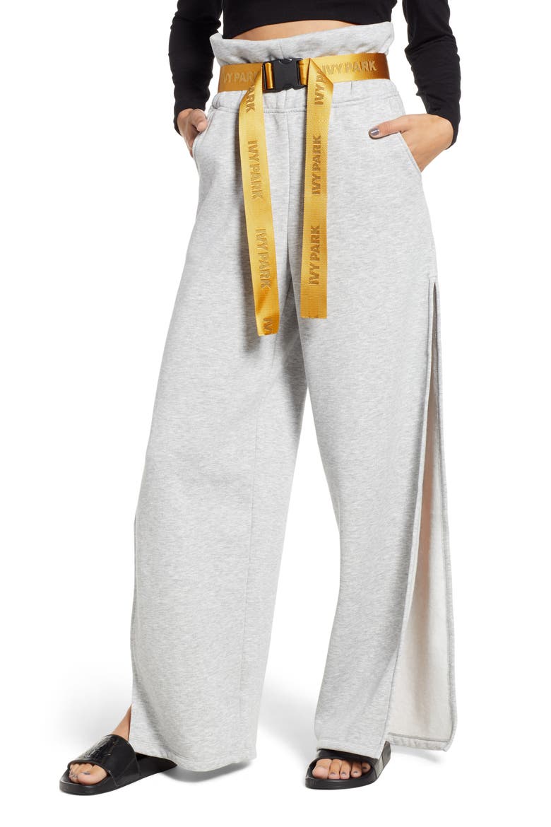 Paperbag Waist Split Leg Joggers, Main, color, LIGHT GREY MARL