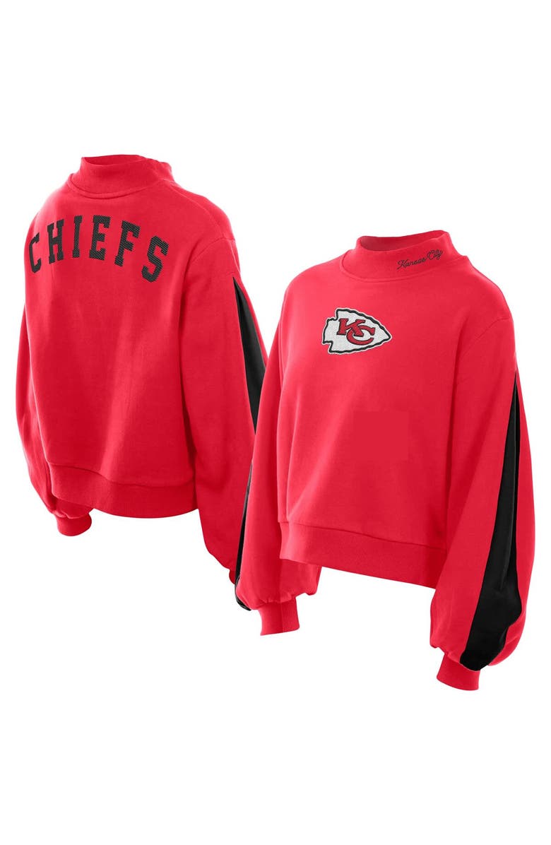 New Era Women's New Era Red Kansas City Chiefs Sport Night Mock Neck Balloon Sleeve Pullover Sweatshirt, Main, color, 