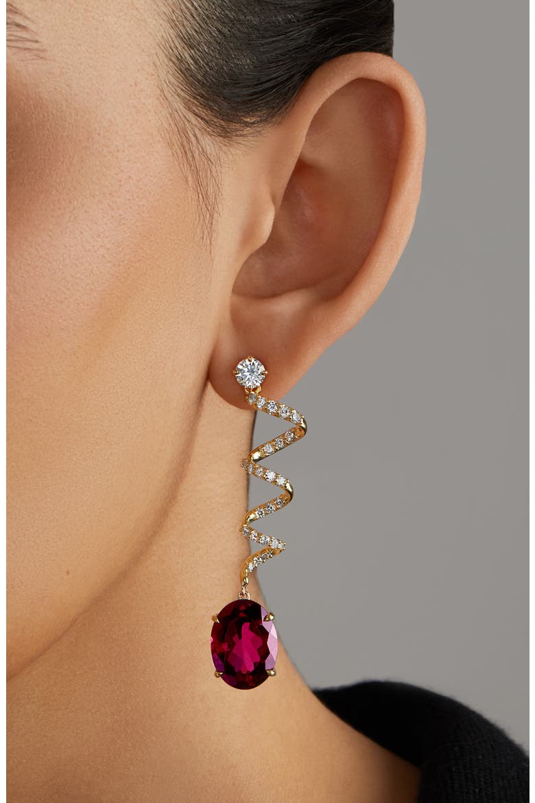 Rubellite & Diamond Spiral Drop Earrings, Alternate, color, 18K YELLOW GOLD