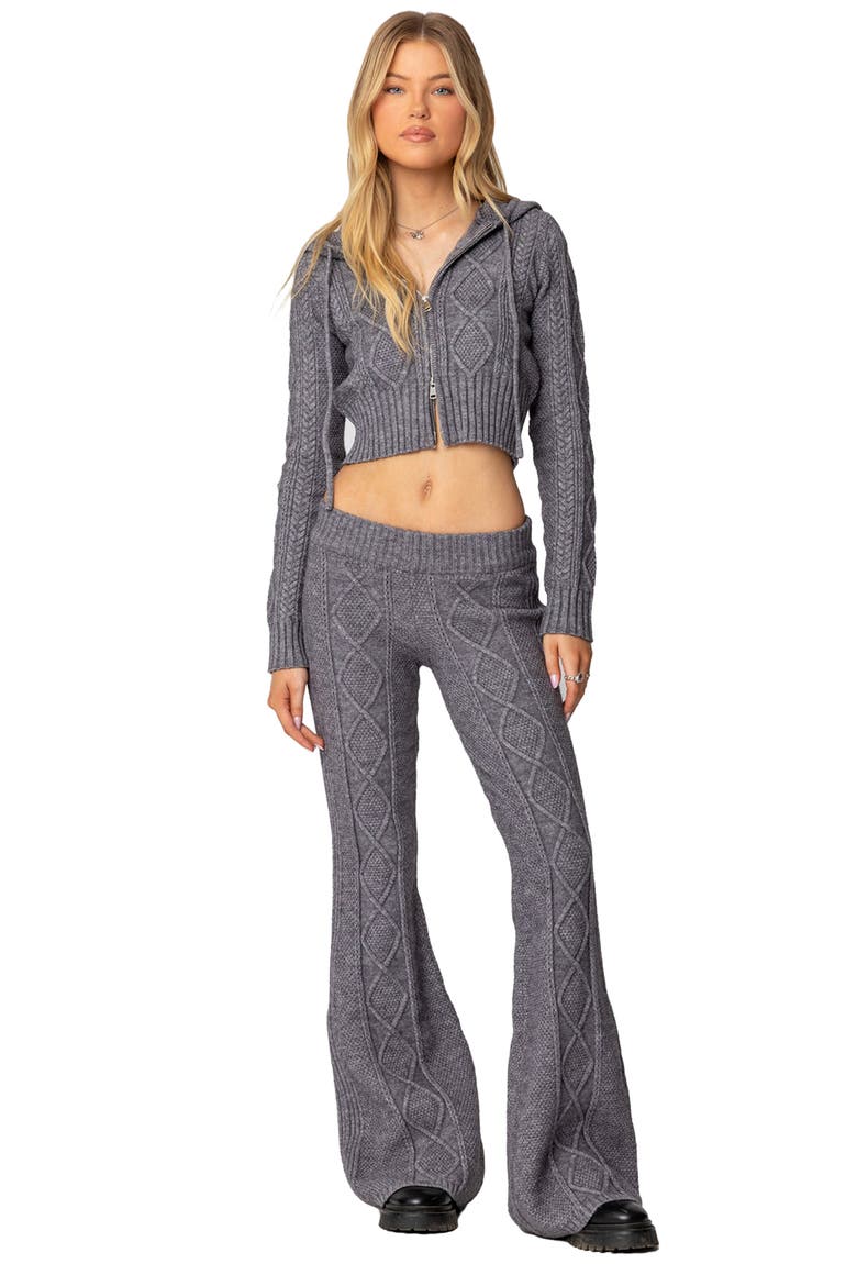 Ray Cable Stitch Hooded Crop Jacket, Alternate, color, GRAY-MELANGE