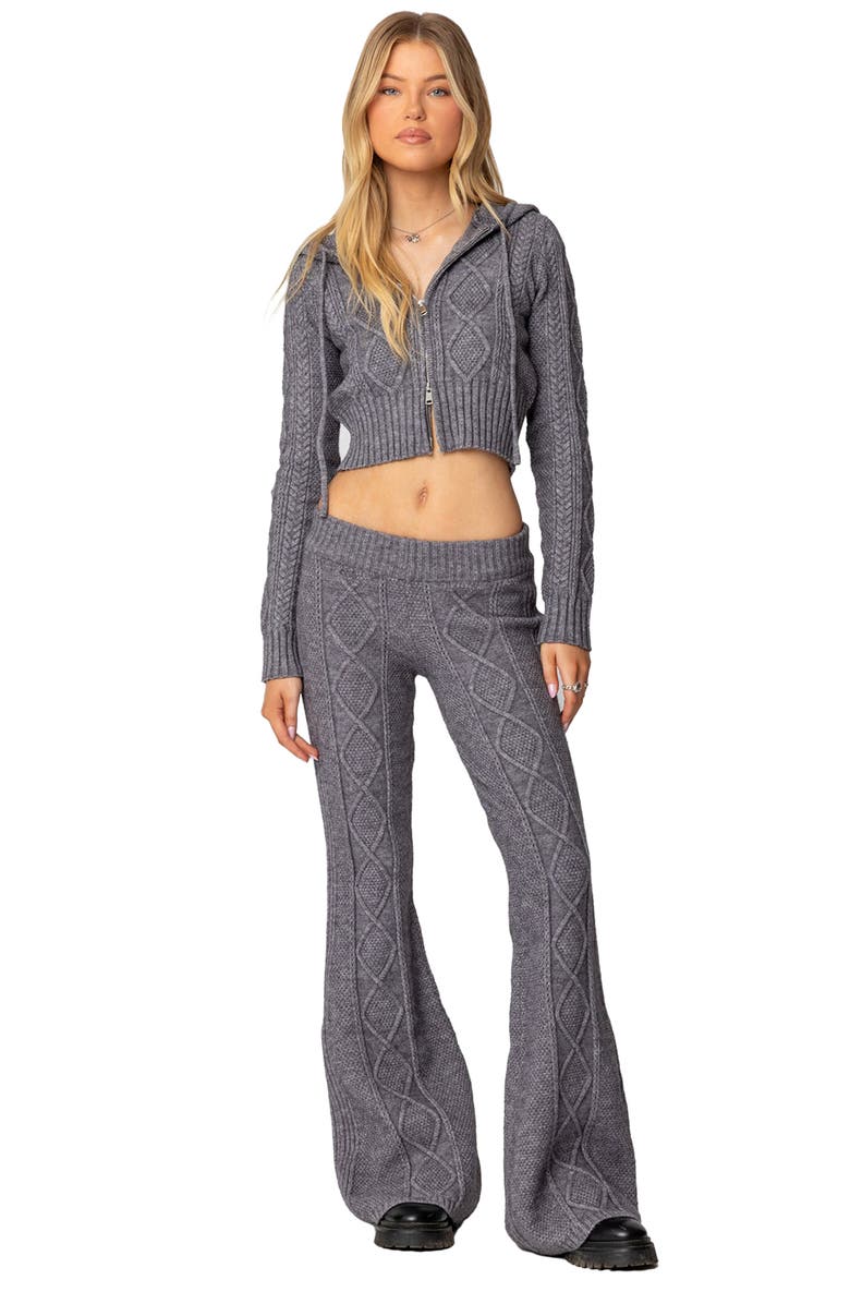 EDIKTED Ray Cable Stitch Hooded Crop Jacket, Alternate, color, Gray-Melange