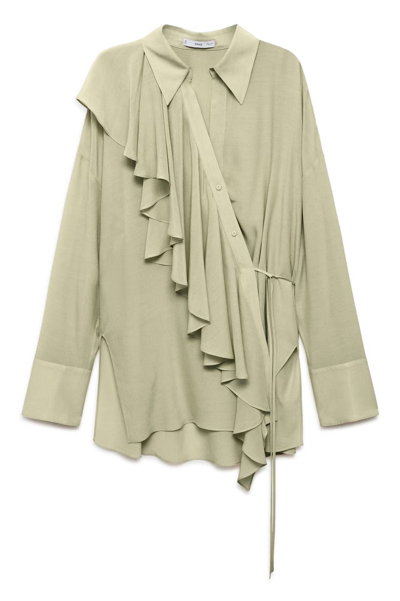 Bruna Ruffle Button-Up Shirt, Main, color, GREEN