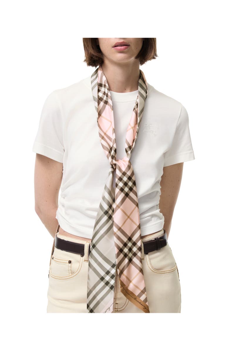 Burberry Skinny Contrast Check Silk Scarf, Alternate, color, Bow Pink/Mitten Grey