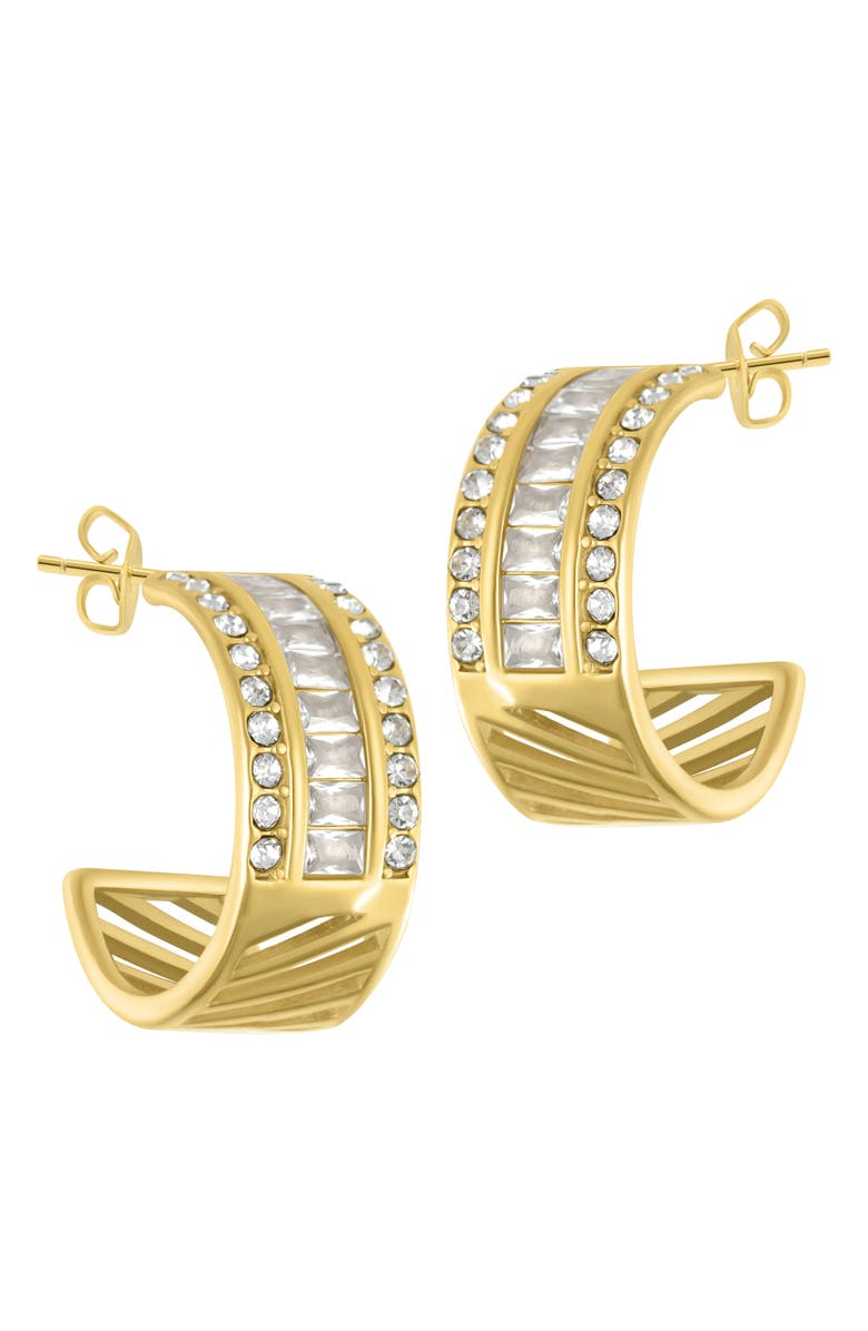 Adornia 14K Yellow Gold Vermeil Water Resistant Crystal Hoop Earrings, Main, color, 