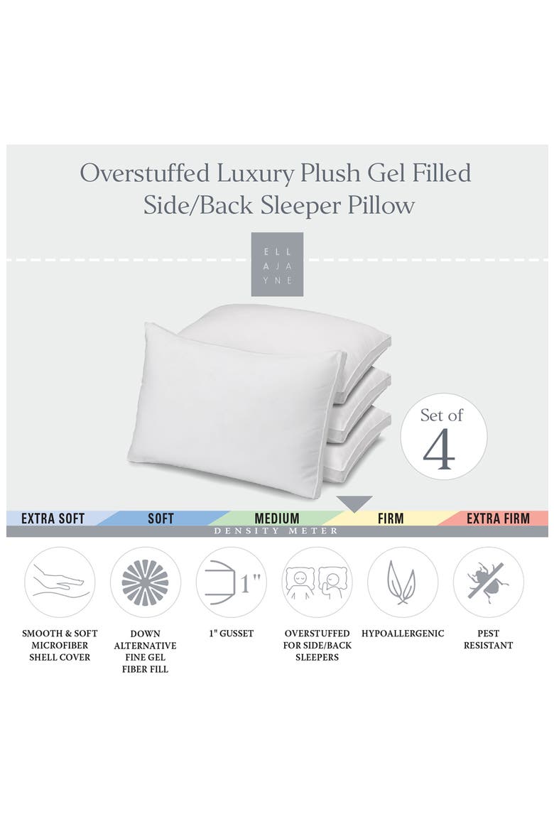 Overstuffed Luxury Plush Med/Firm Gel Filled Side/Back Sleeper Pillow - Set of 4, Alternate, color, WHITE