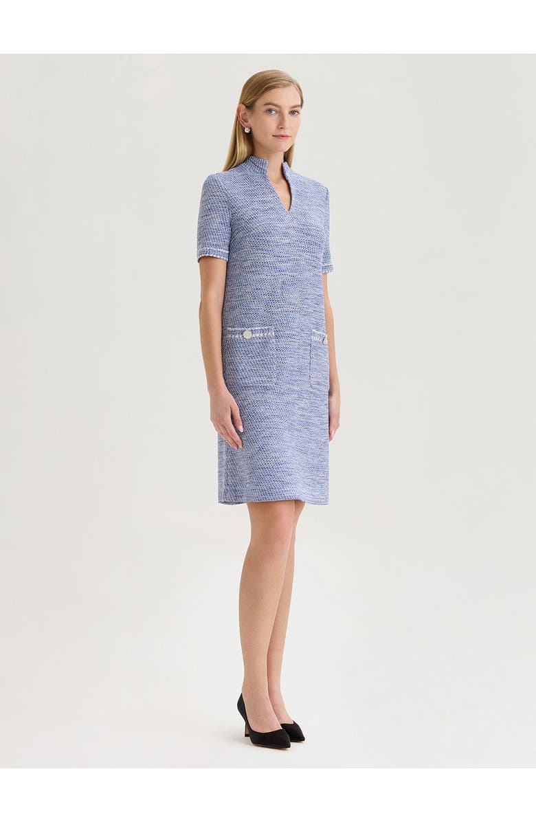 Misook Melange Tweed Knit Shift Dress, Alternate, color, Aegean Blue/Biscotti