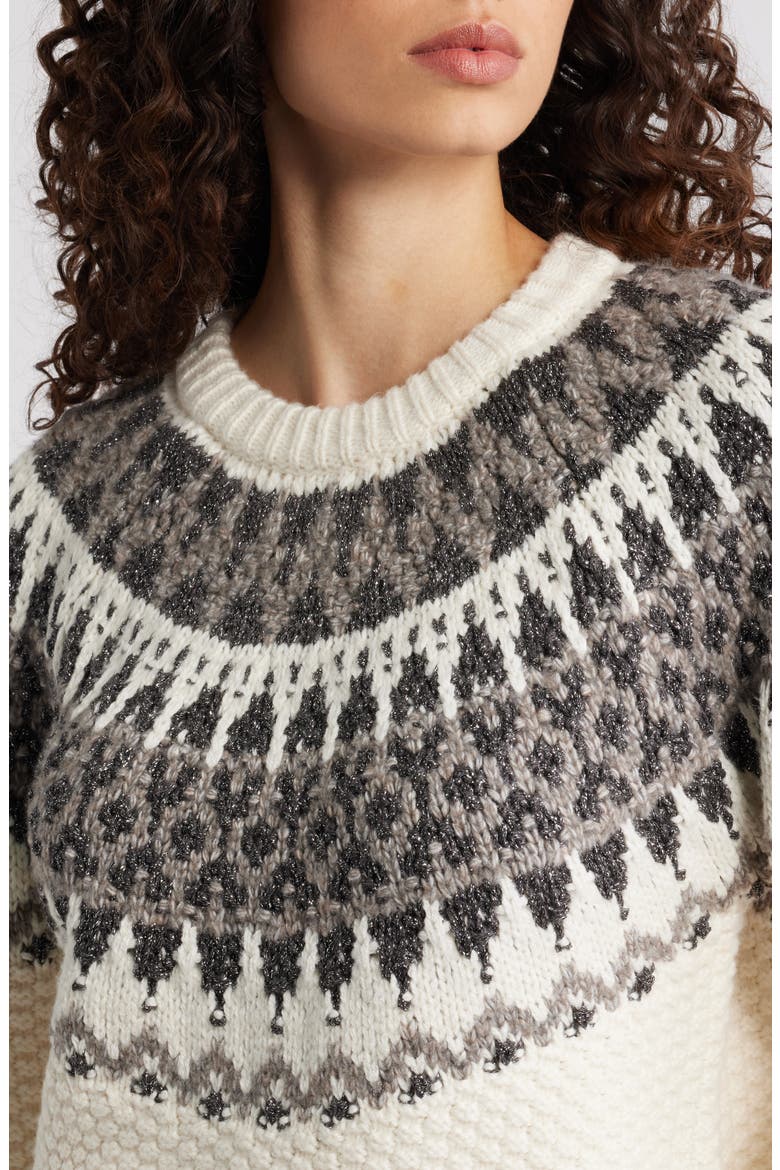 Alora Metallic Fair Isle Balloon Sleeve Sweater, Alternate, color, SEA SALT COMBO