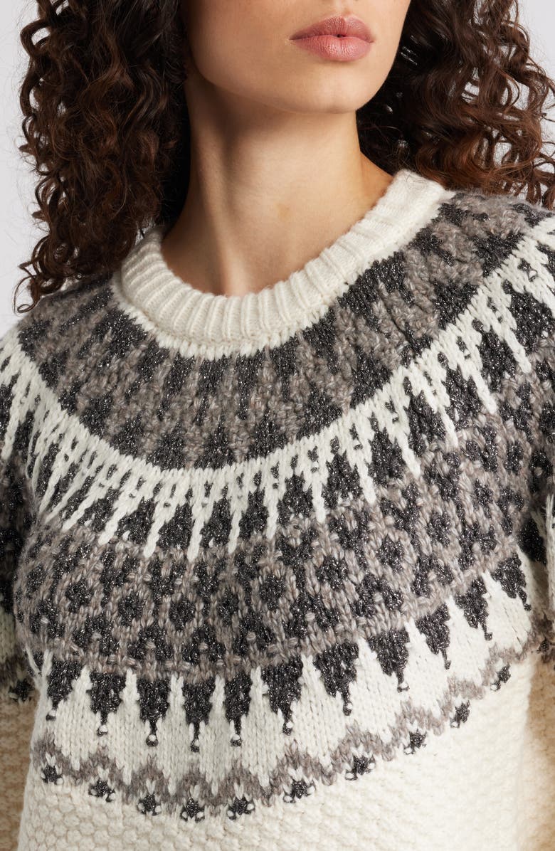 525 america Alora Metallic Fair Isle Balloon Sleeve Sweater, Alternate, color, Sea Salt Combo