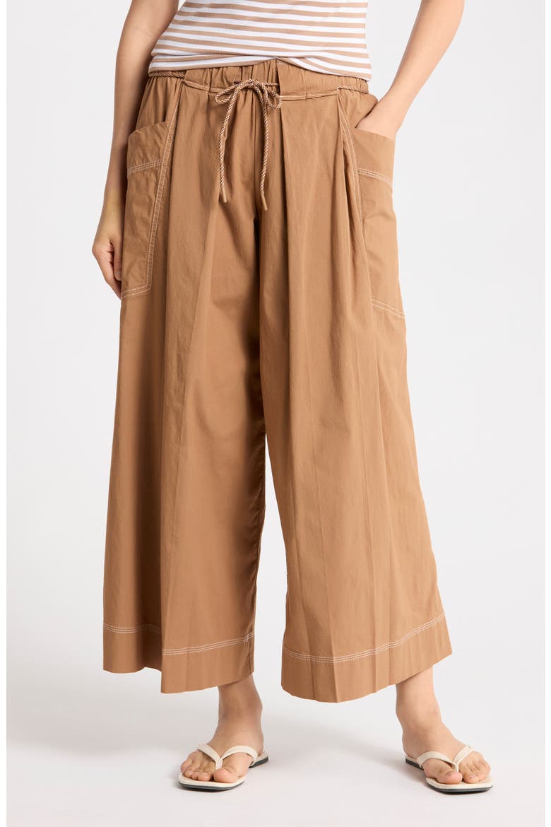 Cropped Wide Leg Poplin Pants, Main, color, CANDIED WALNUT
