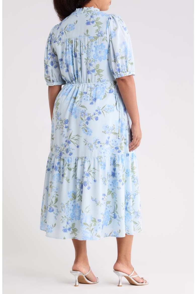 Dusty Floss Floral Pleated Midi Dress, Alternate, color, LIGHT BLUE MULTI