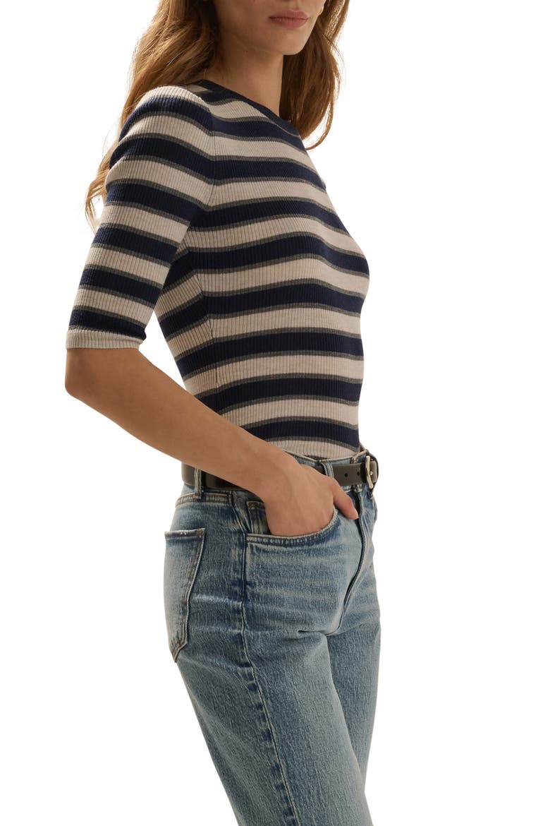 The Amelia Elbow Sleeve Wool Sweater, Alternate, color, MIDNIGHT STRIPE