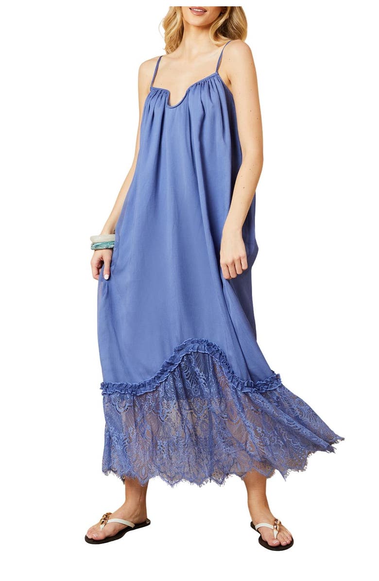 Oasis Babydoll Floaty Lace Detail Maxi Dress, Alternate, color, Blue