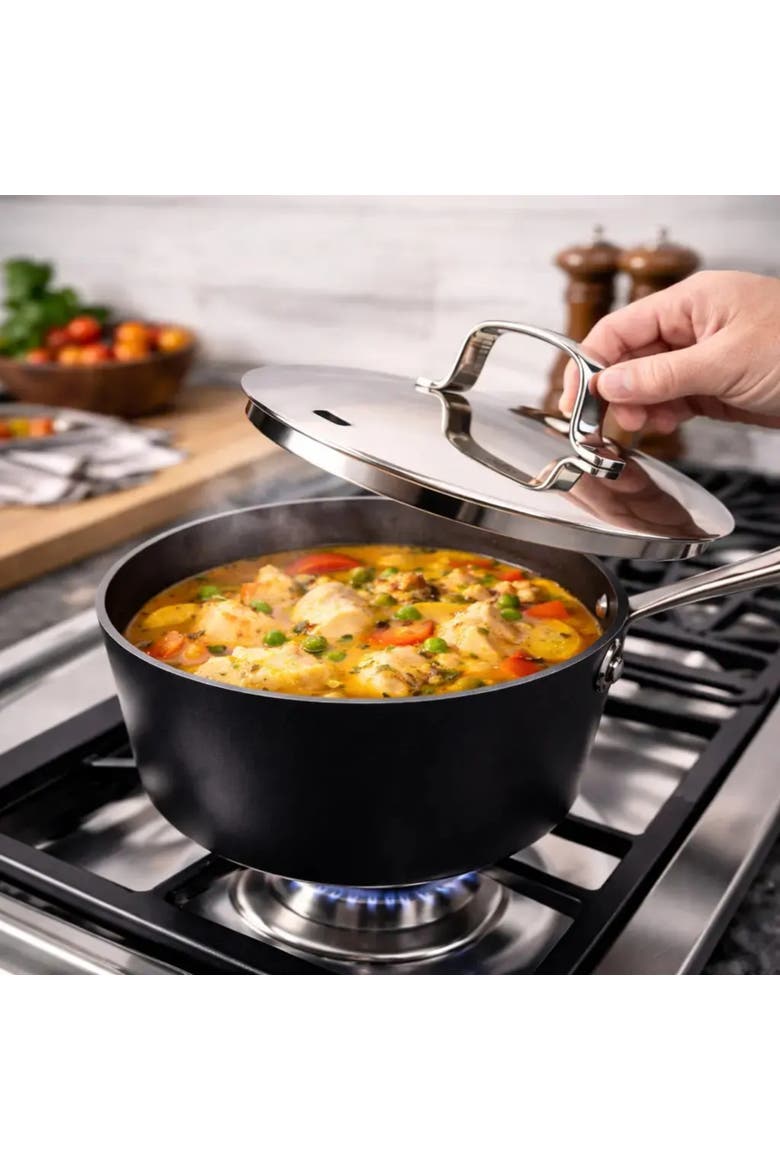 Maestro Ceramic Nonstick Saucepan with Lid, 2-Qt., Alternate, color, Black