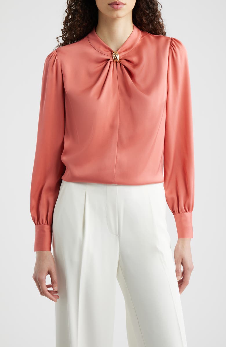 Elie Tahari The Valentine Stretch Silk Top, Main, color, Dragon Fruit
