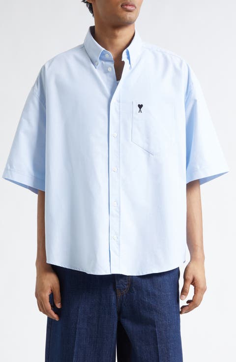 Ami de Coeur Embroidered Boxy Cotton Poplin Button-Up Shirt