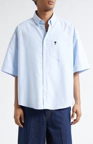 AMI PARIS Ami de Coeur Embroidered Boxy Cotton Poplin Button-Up Shirt