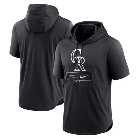 Men's Nike Black Colorado Rockies Logo Lockup Performance Short-Sleeved Pullover Hoodie