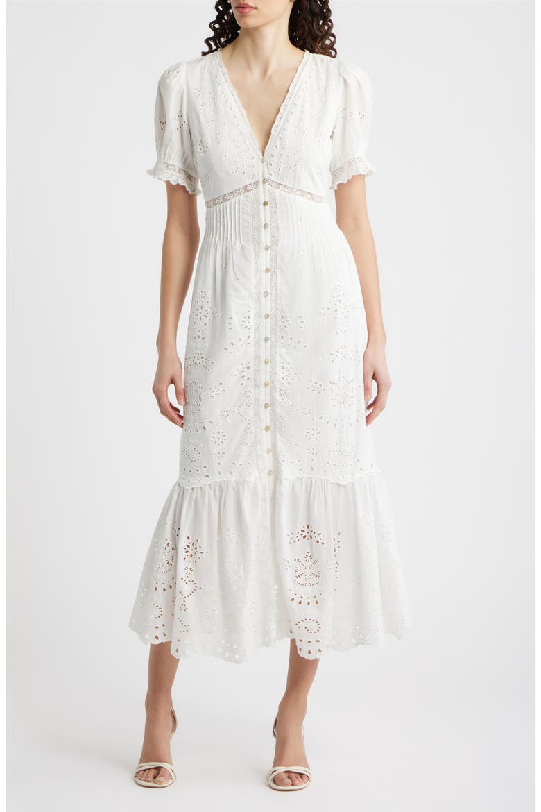 eyelet lace white dress White Eyelet Lace Dress - Puff Sleeves & Floral Embroidery