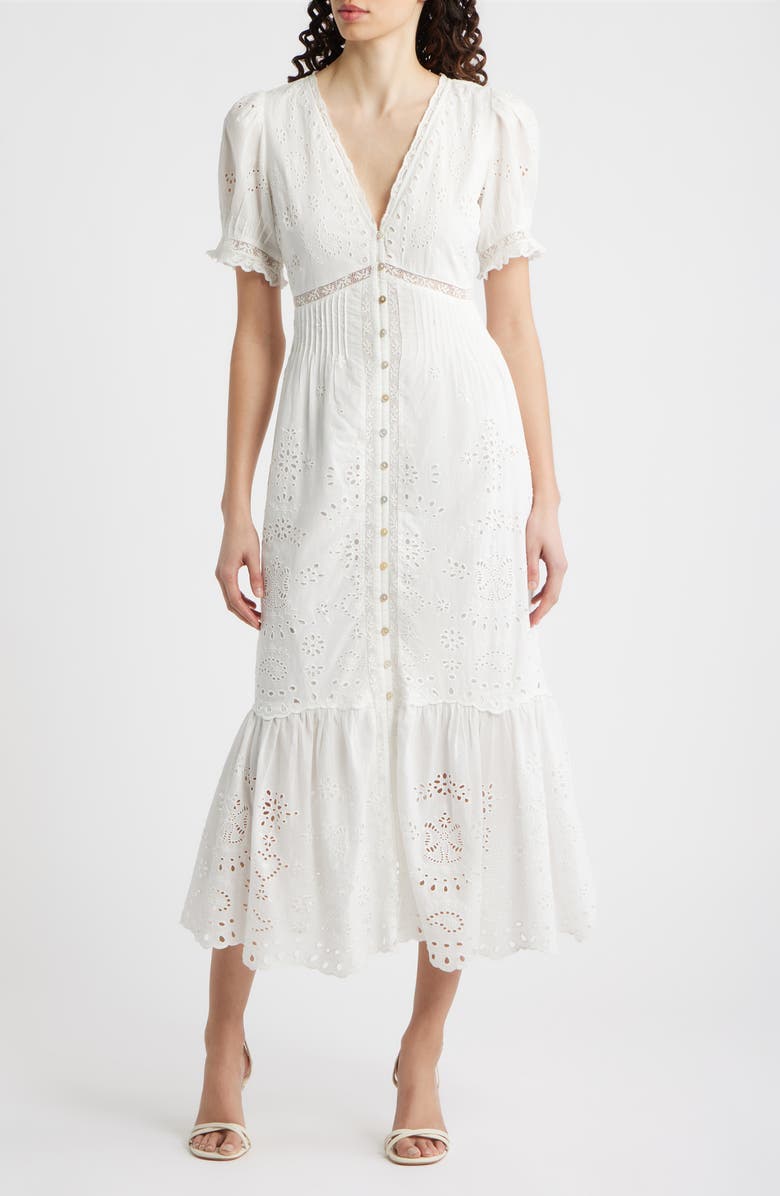 LoveShackFancy Tarragon Eyelet Lace Maxi Dress, Main, color, 