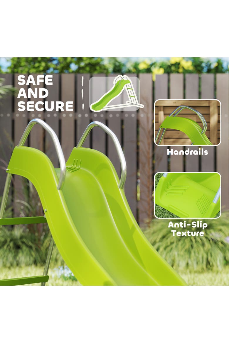 5.7FT Outdoor Wave Slide with Climbing Step Ladder, Kids Ages 3-8, Alternate, color, Green