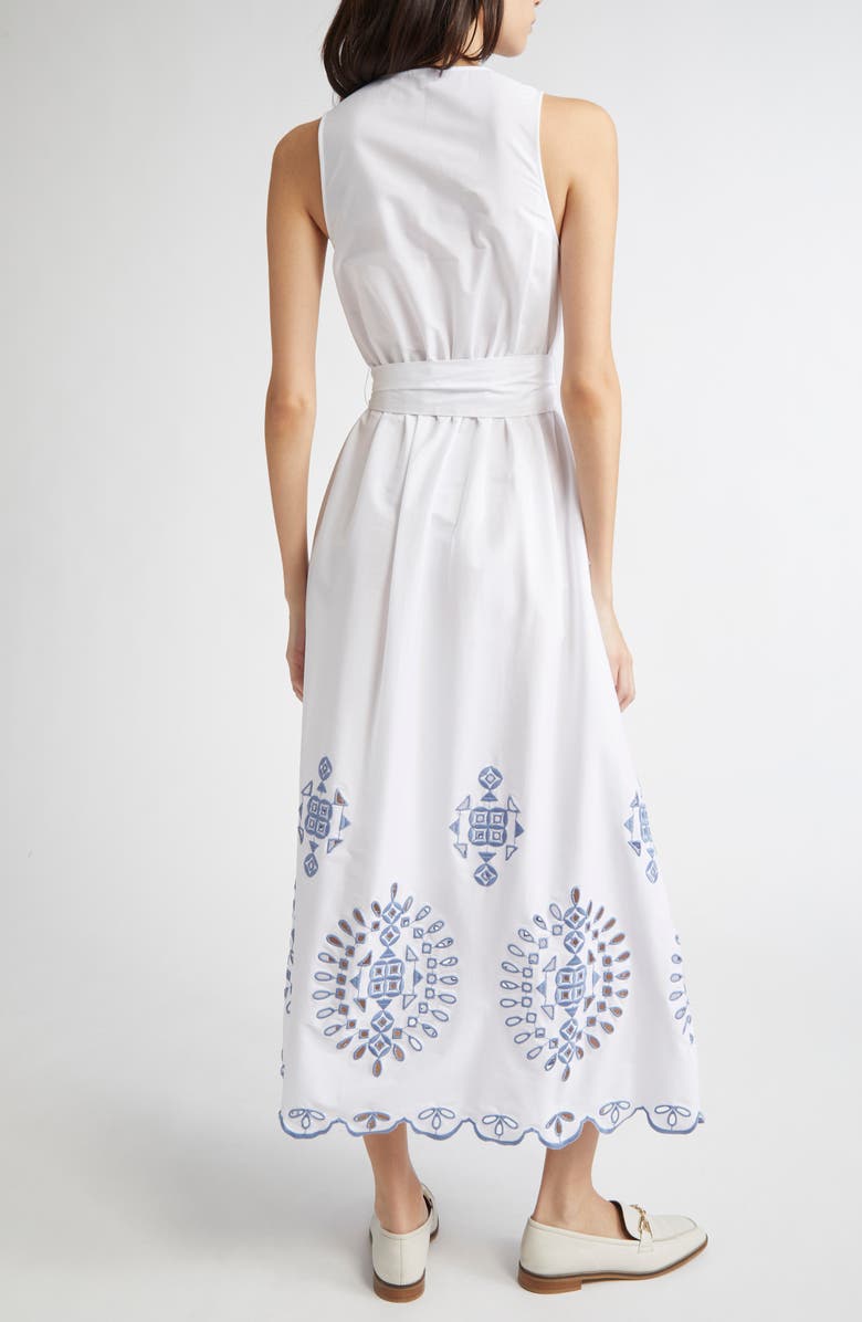 Eleventy Embroidered Stretch Poplin Faux Wrap Dress, Alternate, color,