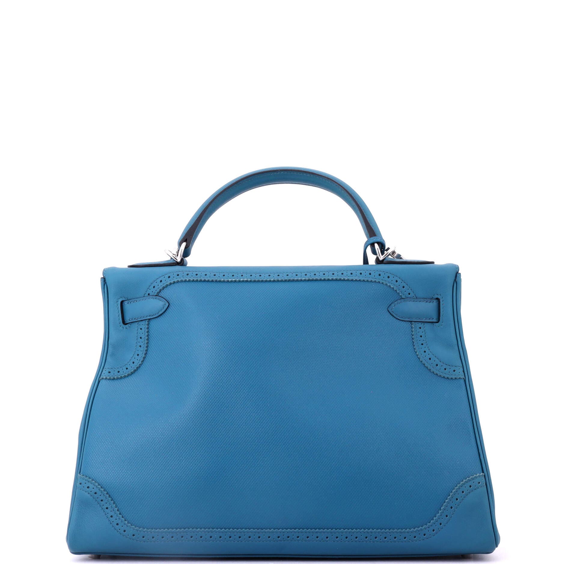 Pre-Owned Hermes Kelly Ghillies Handbag Blue Grain d'H and Swift with Palladium Hardware 32, Alternate, color, Colvert