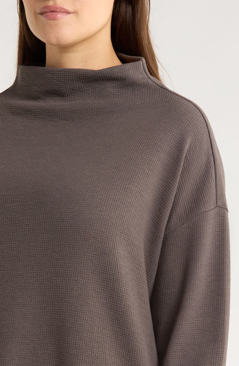 Eileen Fisher Funnel Neck Boxy Organic Cotton Blend Top, Alternate, color, Rye