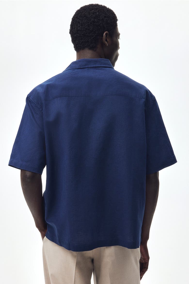 Relaxed Fit Short-sleeved Linen-blend Shirt, Alternate, color, Dark blue