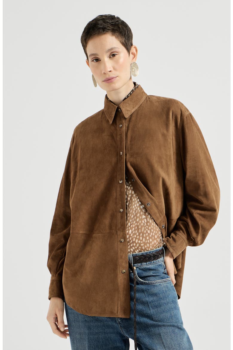 Suede shirt with monili, Main, color, Light Brown