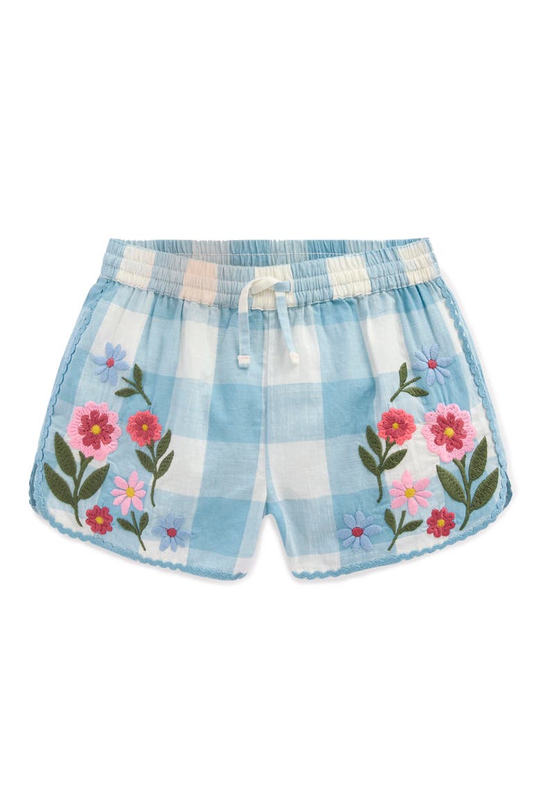 Kids' Embroidered Cotton Shorts, Main, color, BLUE GINGHAM